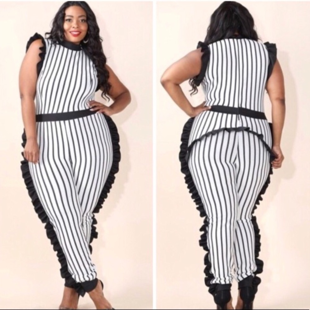 Sleeveless Striped Ruffle Jumpsuit